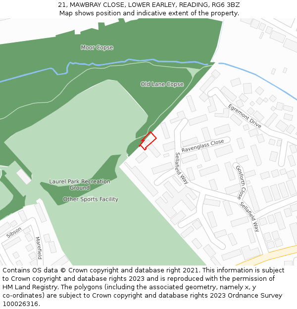 21, MAWBRAY CLOSE, LOWER EARLEY, READING, RG6 3BZ: Location map and indicative extent of plot