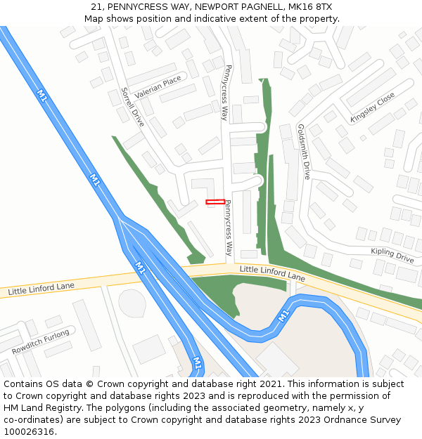 21, PENNYCRESS WAY, NEWPORT PAGNELL, MK16 8TX: Location map and indicative extent of plot