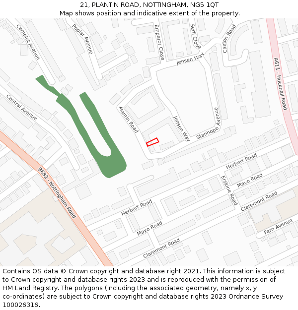 21, PLANTIN ROAD, NOTTINGHAM, NG5 1QT: Location map and indicative extent of plot