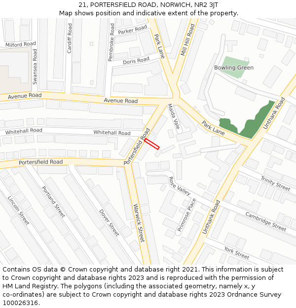 21, PORTERSFIELD ROAD, NORWICH, NR2 3JT: Location map and indicative extent of plot