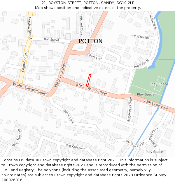 21, ROYSTON STREET, POTTON, SANDY, SG19 2LP: Location map and indicative extent of plot