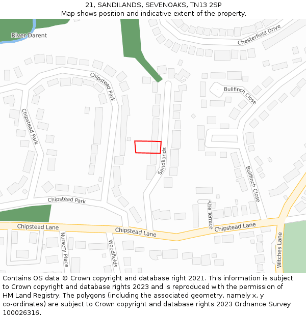 21, SANDILANDS, SEVENOAKS, TN13 2SP: Location map and indicative extent of plot