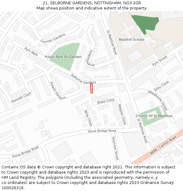 21, SELBORNE GARDENS, NOTTINGHAM, NG3 2GR: Location map and indicative extent of plot
