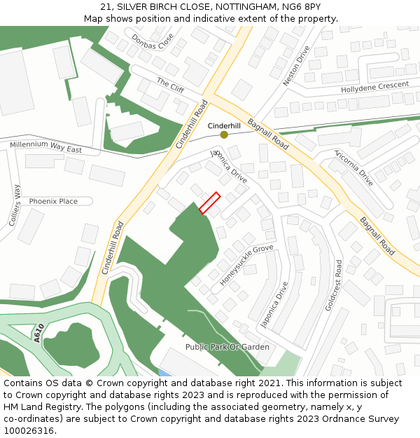 21, SILVER BIRCH CLOSE, NOTTINGHAM, NG6 8PY: Location map and indicative extent of plot