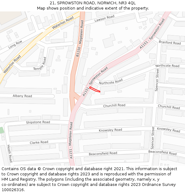 21, SPROWSTON ROAD, NORWICH, NR3 4QL: Location map and indicative extent of plot