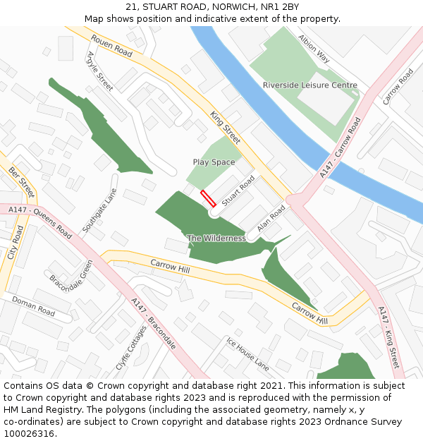 21, STUART ROAD, NORWICH, NR1 2BY: Location map and indicative extent of plot