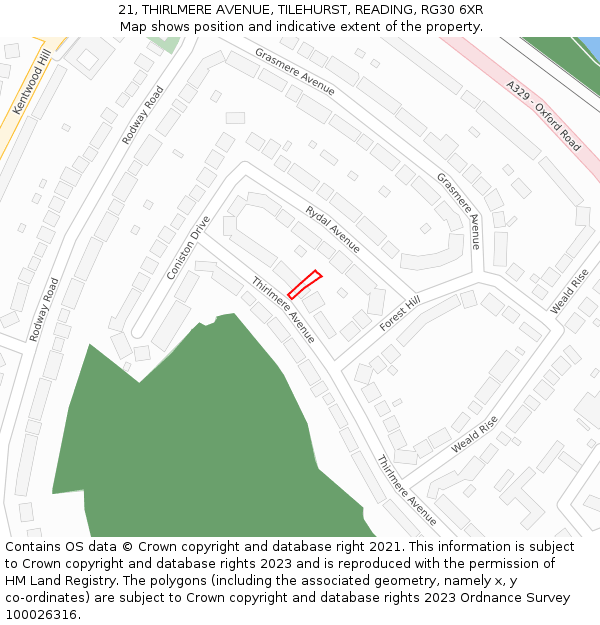 21, THIRLMERE AVENUE, TILEHURST, READING, RG30 6XR: Location map and indicative extent of plot