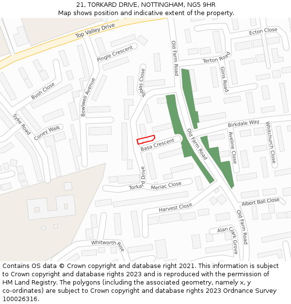 21, TORKARD DRIVE, NOTTINGHAM, NG5 9HR: Location map and indicative extent of plot