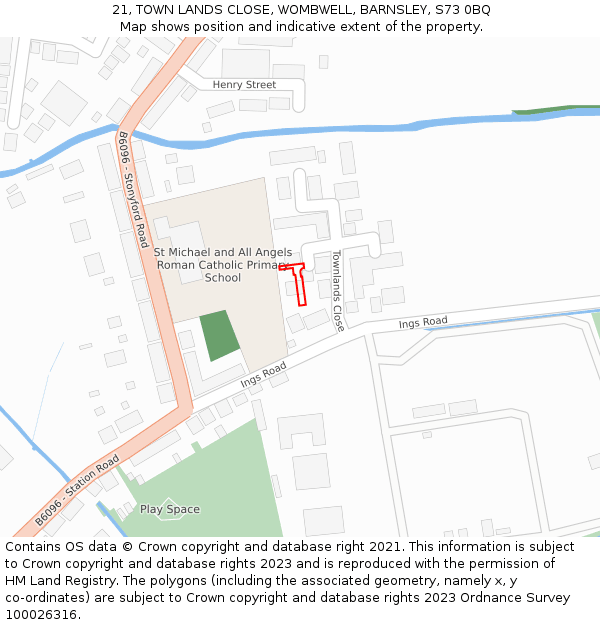 21, TOWN LANDS CLOSE, WOMBWELL, BARNSLEY, S73 0BQ: Location map and indicative extent of plot