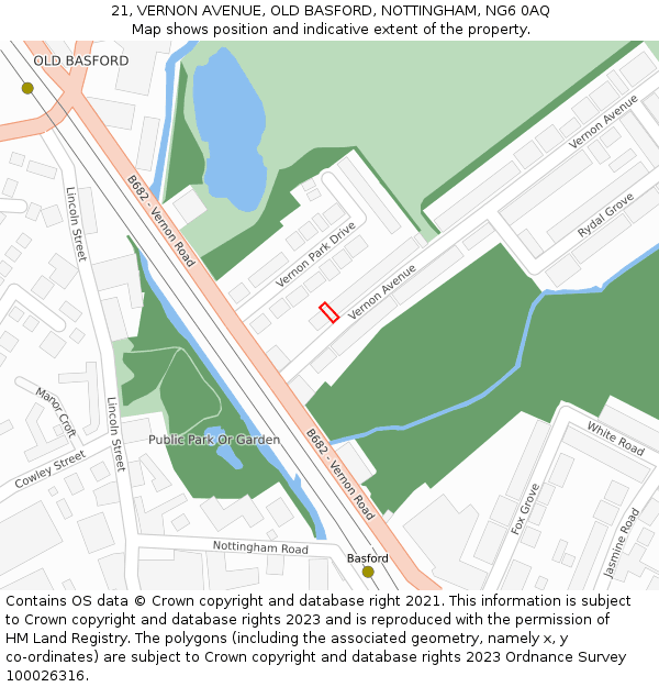 21, VERNON AVENUE, OLD BASFORD, NOTTINGHAM, NG6 0AQ: Location map and indicative extent of plot