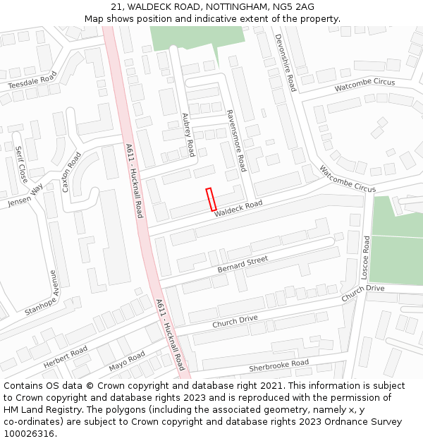 21, WALDECK ROAD, NOTTINGHAM, NG5 2AG: Location map and indicative extent of plot