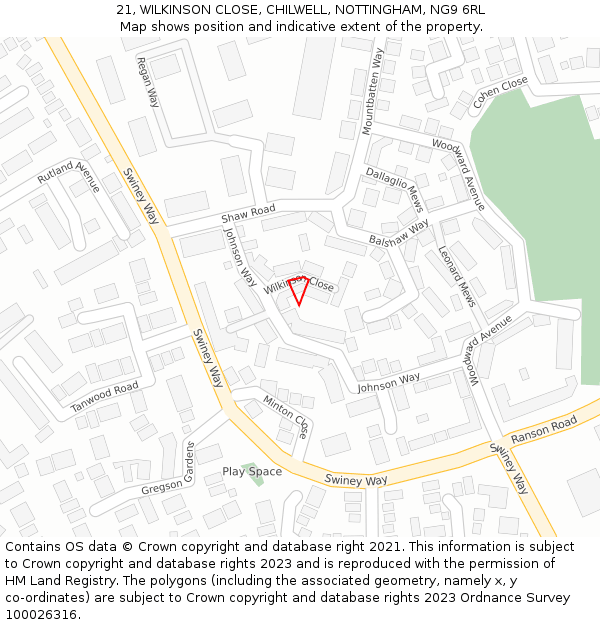 21, WILKINSON CLOSE, CHILWELL, NOTTINGHAM, NG9 6RL: Location map and indicative extent of plot