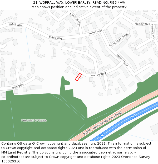 21, WORRALL WAY, LOWER EARLEY, READING, RG6 4AW: Location map and indicative extent of plot