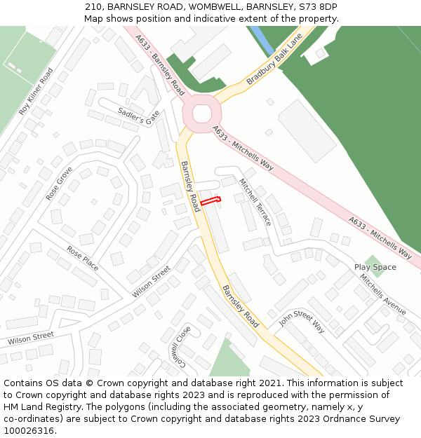 210, BARNSLEY ROAD, WOMBWELL, BARNSLEY, S73 8DP: Location map and indicative extent of plot