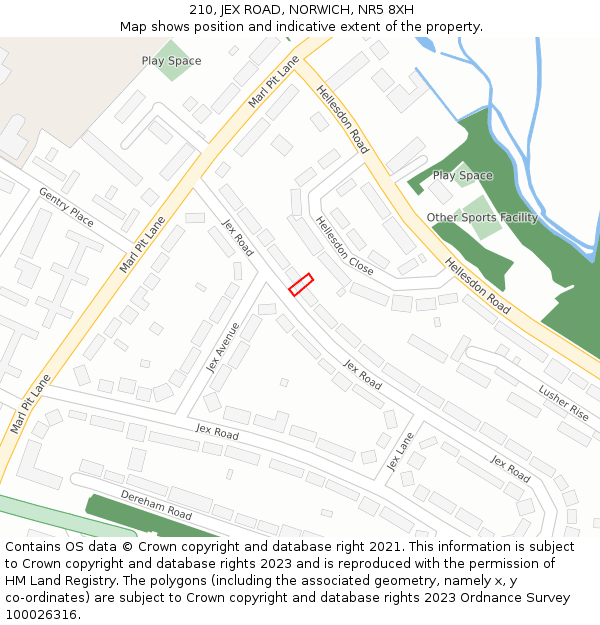 210, JEX ROAD, NORWICH, NR5 8XH: Location map and indicative extent of plot
