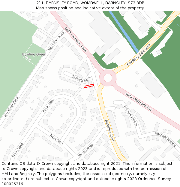 211, BARNSLEY ROAD, WOMBWELL, BARNSLEY, S73 8DR: Location map and indicative extent of plot