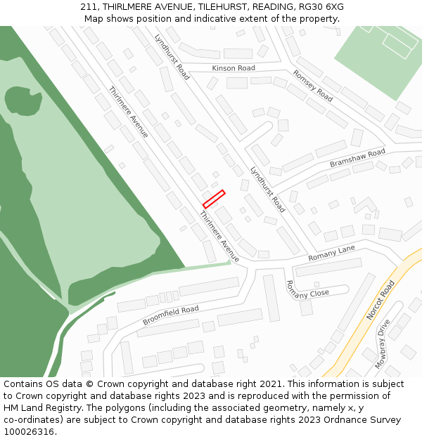 211, THIRLMERE AVENUE, TILEHURST, READING, RG30 6XG: Location map and indicative extent of plot