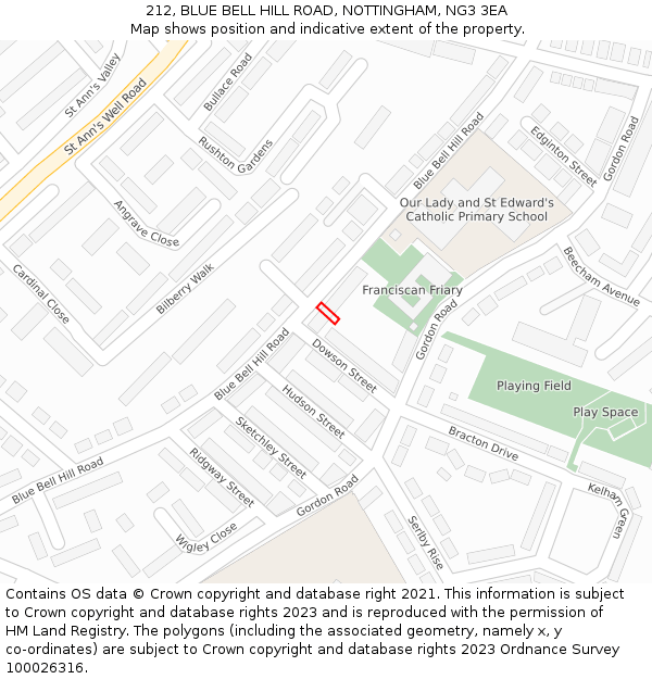 212, BLUE BELL HILL ROAD, NOTTINGHAM, NG3 3EA: Location map and indicative extent of plot