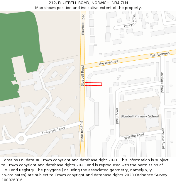 212, BLUEBELL ROAD, NORWICH, NR4 7LN: Location map and indicative extent of plot