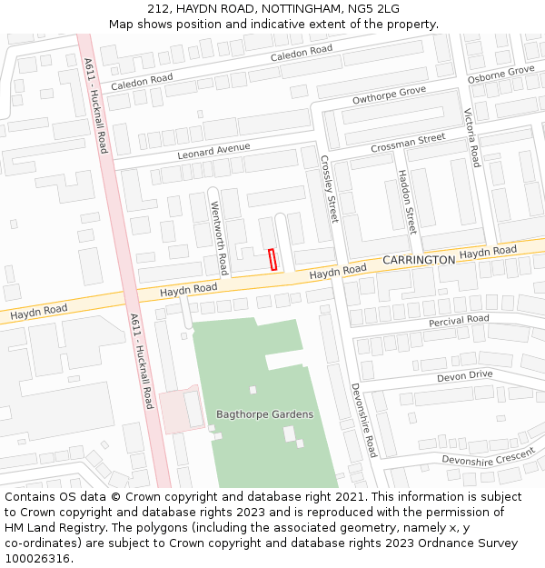 212, HAYDN ROAD, NOTTINGHAM, NG5 2LG: Location map and indicative extent of plot
