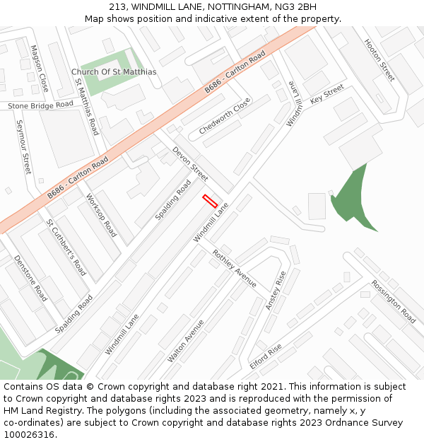 213, WINDMILL LANE, NOTTINGHAM, NG3 2BH: Location map and indicative extent of plot