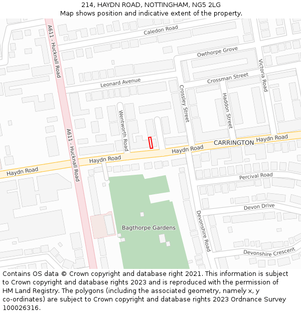 214, HAYDN ROAD, NOTTINGHAM, NG5 2LG: Location map and indicative extent of plot