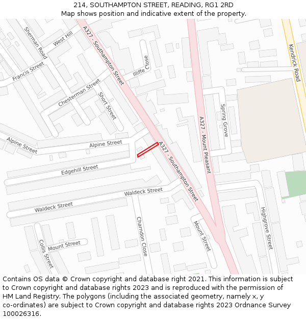 214, SOUTHAMPTON STREET, READING, RG1 2RD: Location map and indicative extent of plot