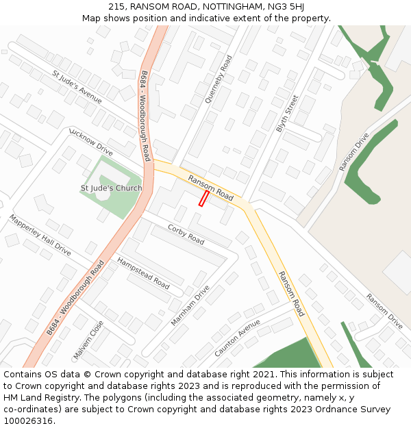 215, RANSOM ROAD, NOTTINGHAM, NG3 5HJ: Location map and indicative extent of plot