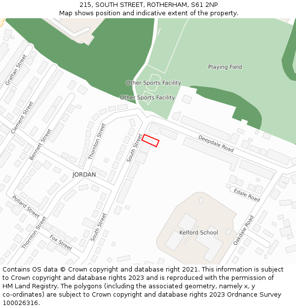 215, SOUTH STREET, ROTHERHAM, S61 2NP: Location map and indicative extent of plot