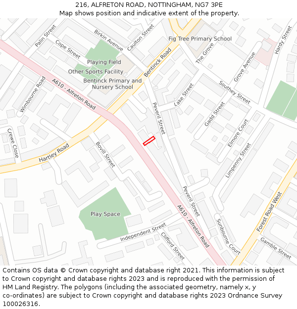 216, ALFRETON ROAD, NOTTINGHAM, NG7 3PE: Location map and indicative extent of plot