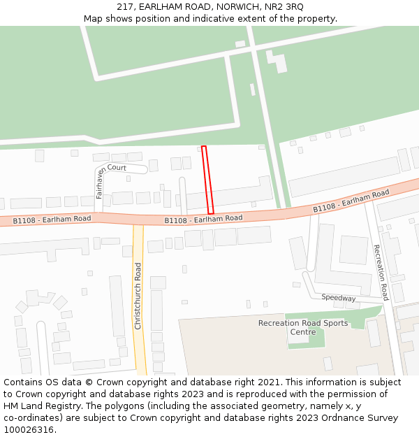 217, EARLHAM ROAD, NORWICH, NR2 3RQ: Location map and indicative extent of plot