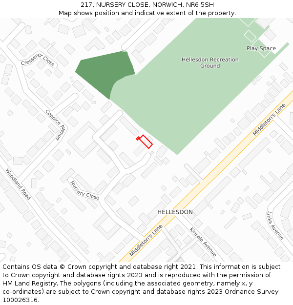 217, NURSERY CLOSE, NORWICH, NR6 5SH: Location map and indicative extent of plot