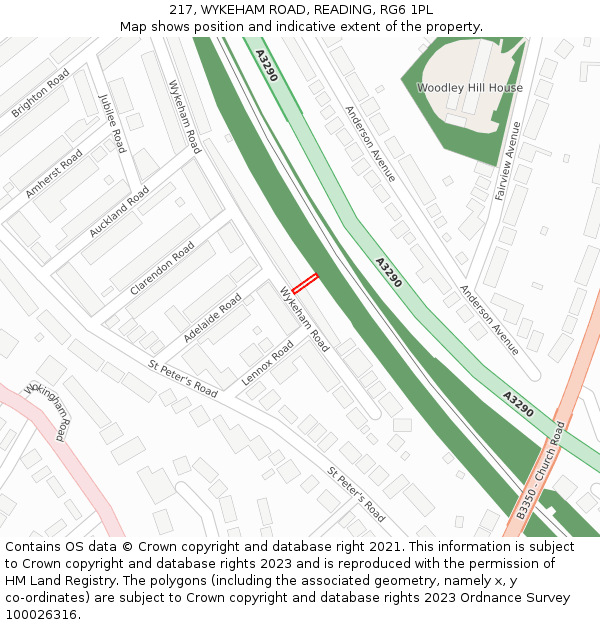 217, WYKEHAM ROAD, READING, RG6 1PL: Location map and indicative extent of plot