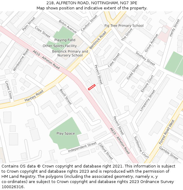 218, ALFRETON ROAD, NOTTINGHAM, NG7 3PE: Location map and indicative extent of plot