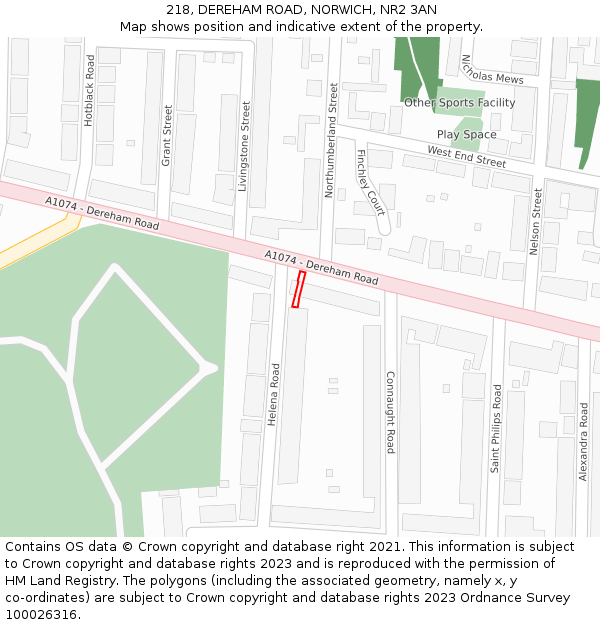 218, DEREHAM ROAD, NORWICH, NR2 3AN: Location map and indicative extent of plot