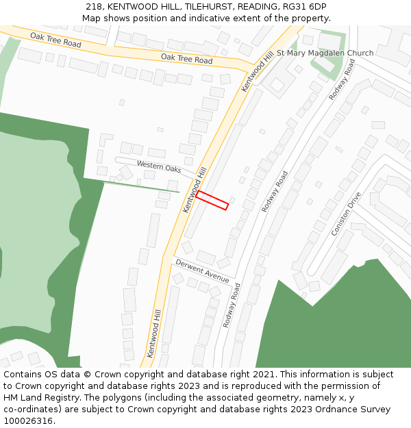 218, KENTWOOD HILL, TILEHURST, READING, RG31 6DP: Location map and indicative extent of plot