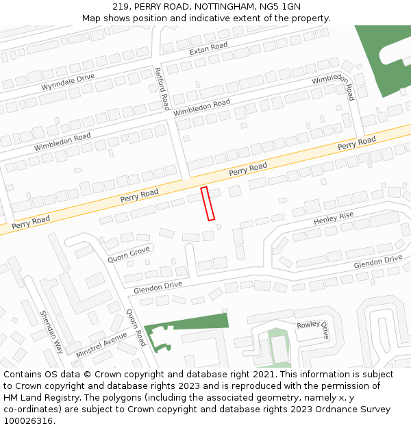 219, PERRY ROAD, NOTTINGHAM, NG5 1GN: Location map and indicative extent of plot
