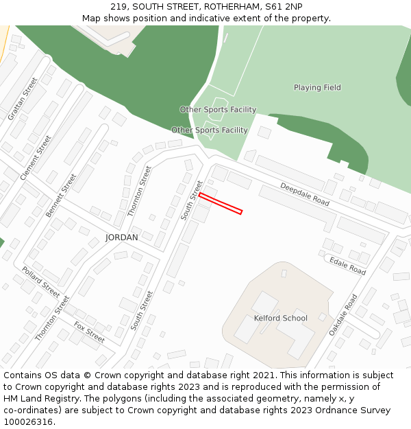 219, SOUTH STREET, ROTHERHAM, S61 2NP: Location map and indicative extent of plot
