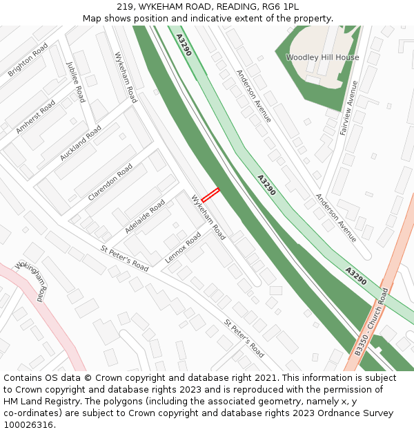 219, WYKEHAM ROAD, READING, RG6 1PL: Location map and indicative extent of plot