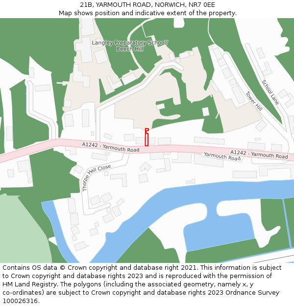 21B, YARMOUTH ROAD, NORWICH, NR7 0EE: Location map and indicative extent of plot