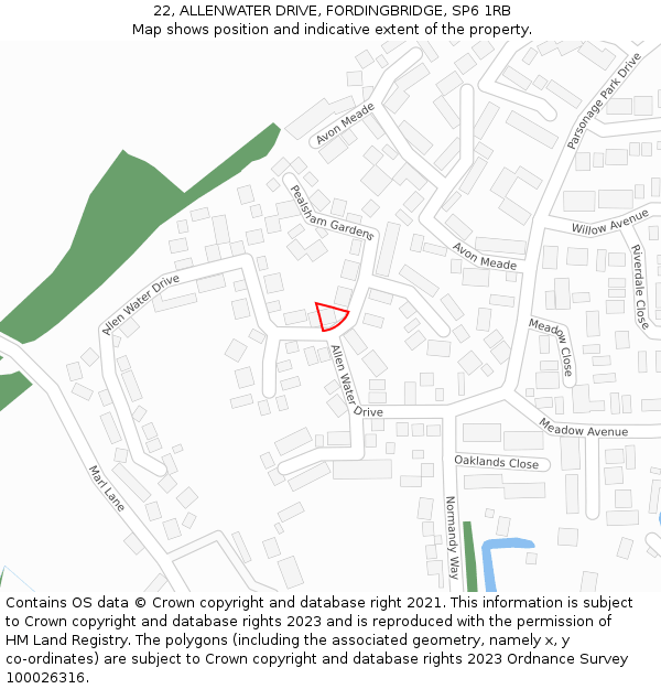 22, ALLENWATER DRIVE, FORDINGBRIDGE, SP6 1RB: Location map and indicative extent of plot