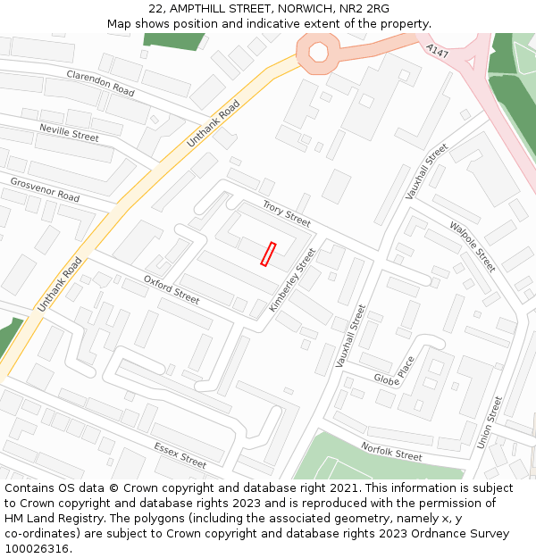 22, AMPTHILL STREET, NORWICH, NR2 2RG: Location map and indicative extent of plot
