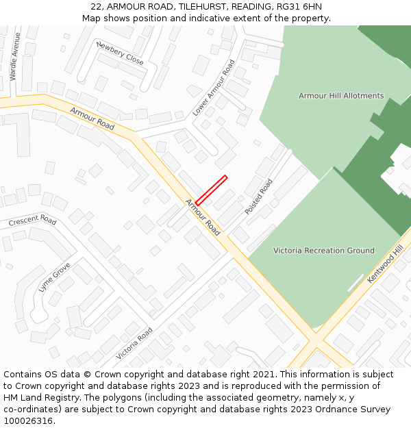 22, ARMOUR ROAD, TILEHURST, READING, RG31 6HN: Location map and indicative extent of plot