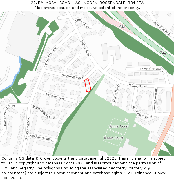 22, BALMORAL ROAD, HASLINGDEN, ROSSENDALE, BB4 4EA: Location map and indicative extent of plot