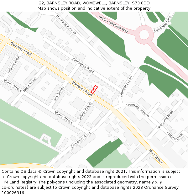 22, BARNSLEY ROAD, WOMBWELL, BARNSLEY, S73 8DD: Location map and indicative extent of plot