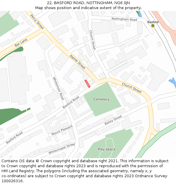 22, BASFORD ROAD, NOTTINGHAM, NG6 0JN: Location map and indicative extent of plot