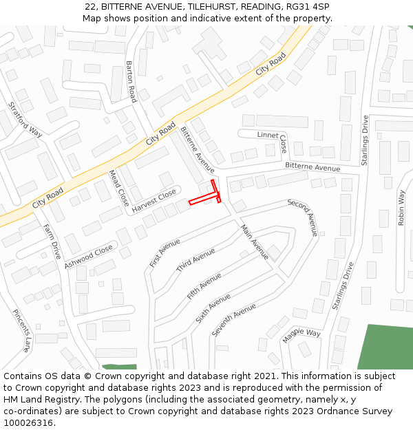22, BITTERNE AVENUE, TILEHURST, READING, RG31 4SP: Location map and indicative extent of plot