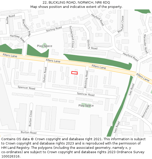 22, BLICKLING ROAD, NORWICH, NR6 6DQ: Location map and indicative extent of plot