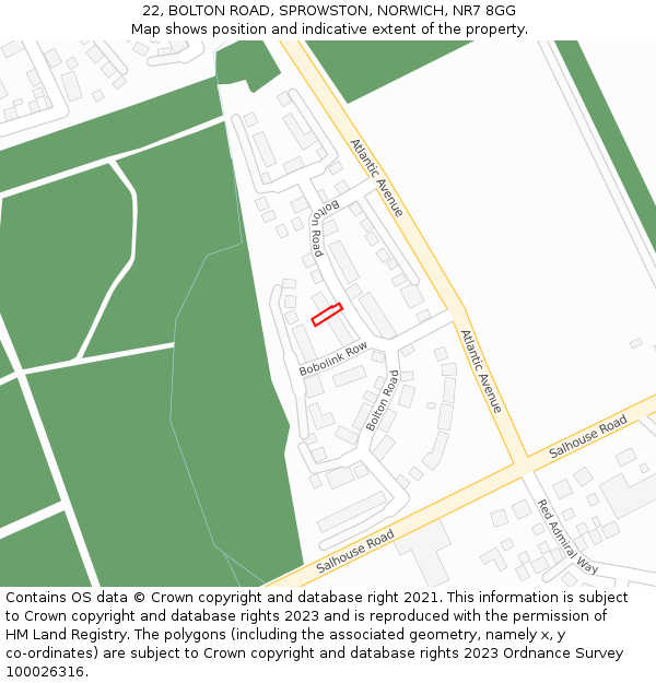 22, BOLTON ROAD, SPROWSTON, NORWICH, NR7 8GG: Location map and indicative extent of plot