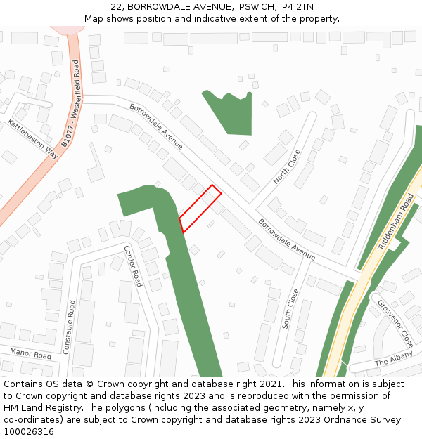22, BORROWDALE AVENUE, IPSWICH, IP4 2TN: Location map and indicative extent of plot